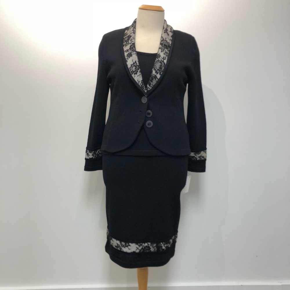 J.S.S. 3 pc Skirt Tank Jacket Knit Lace Inset